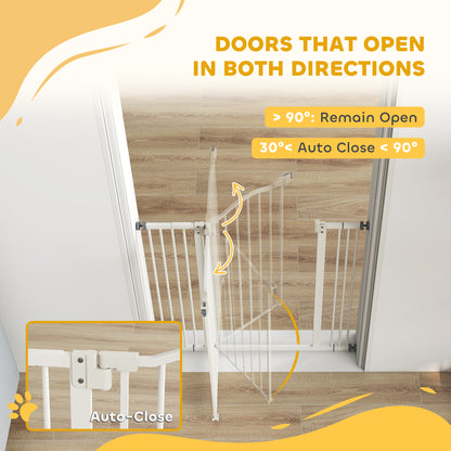Metal 74-87cm Adjustable Pet Gate Safety Barrier w/ Auto-Close Door White