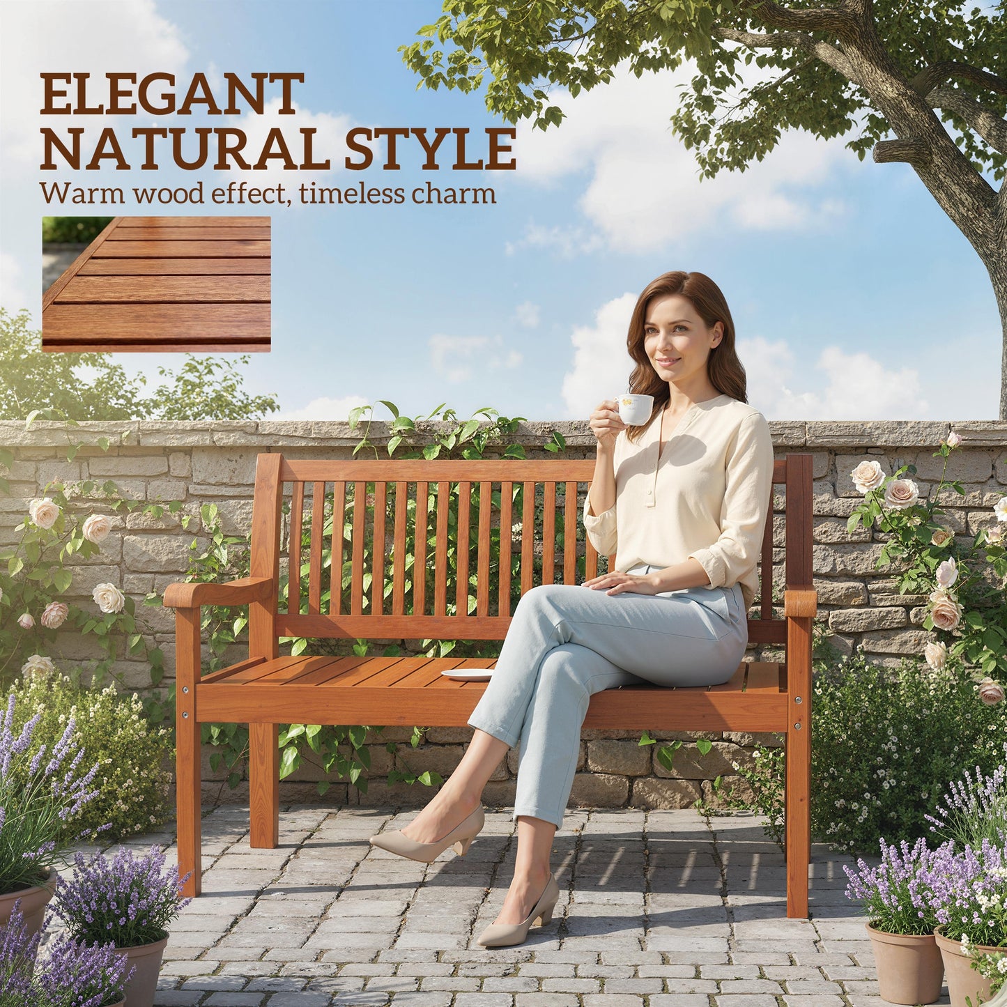 Garden Bench 2 Seater, Wooden Outdoor Bench with Waterproof Cover, Garden Seat with Ergonomic Backrest