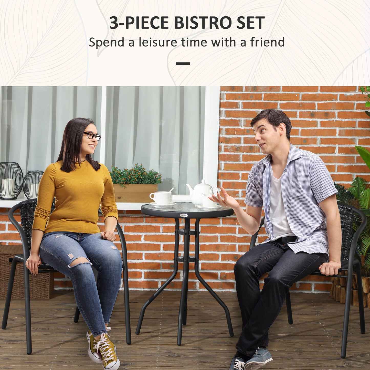 3 Pieces Rattan Bistro Set - Black