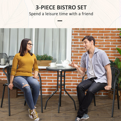 3 Pieces Rattan Bistro Set - Black