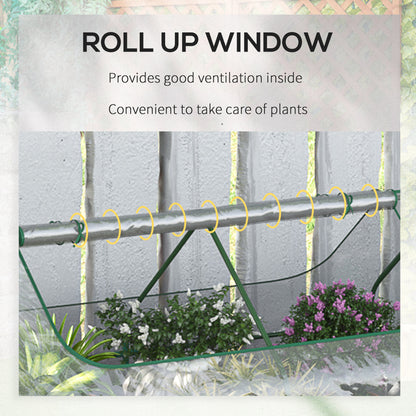 Raised Garden Bed with Greenhouse, Steel Planter Box with Plastic Cover, Roll Up Window, Dual Use for Flowers, Vegetables