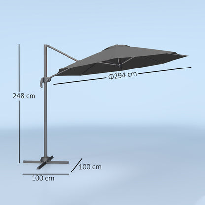 3 x 3m Overhanging Cantilever Parasol - Black