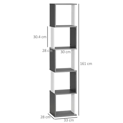 Modern 5-Tier Bookshelf, Freestanding Bookcase Storage Shelving for Living Room Home Office Study, White and Dark Grey