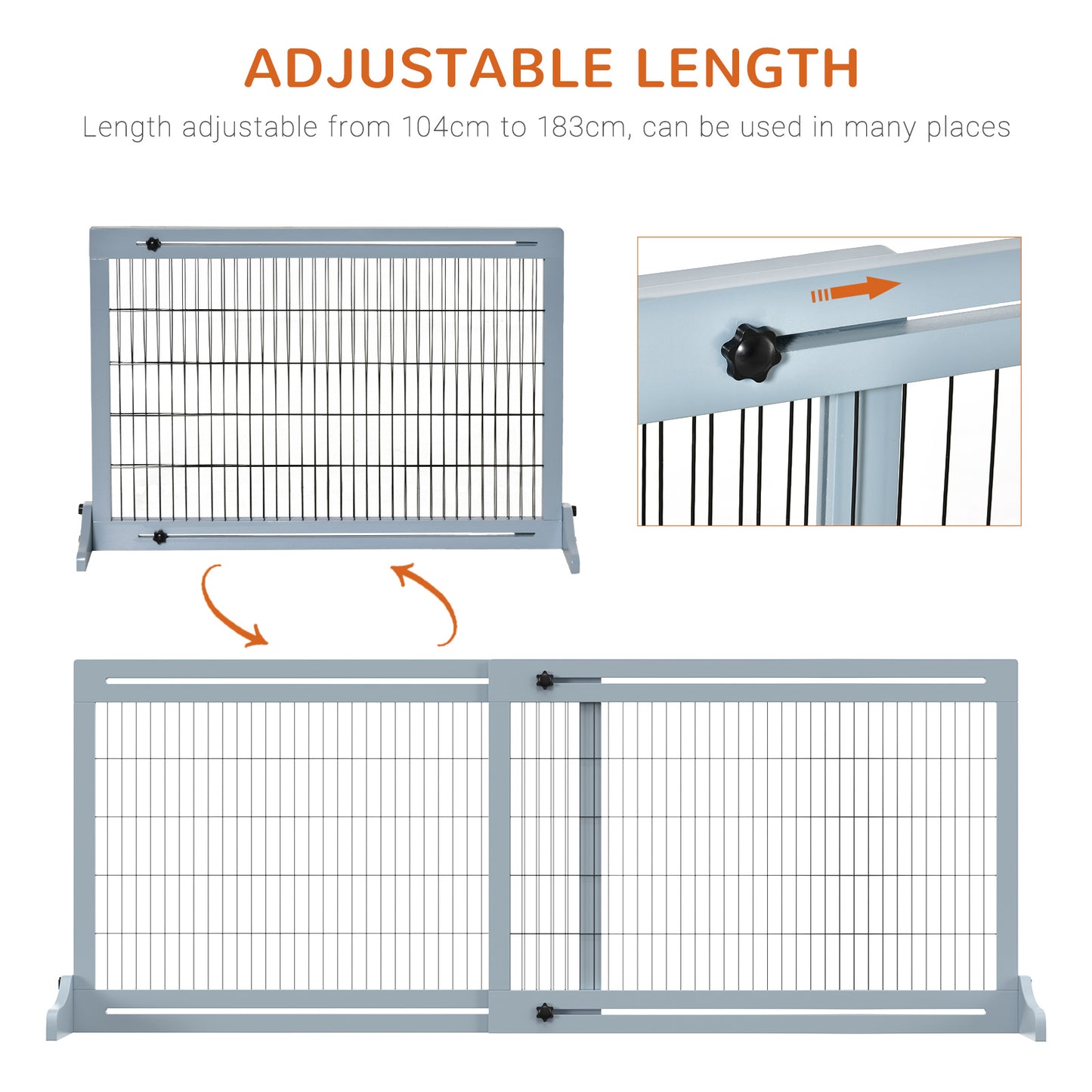 Freestanding Dog Gate, Foldable Pet Fence, Indoor Wood Barrier, Stair Gate with Support Feet, for Doorway, Hallway