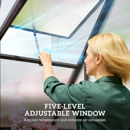 Polycarbonate Greenhouse with Swing Door and Adjustable Window, Walk-in Greenhouse, 5.5 x 2ft, Black