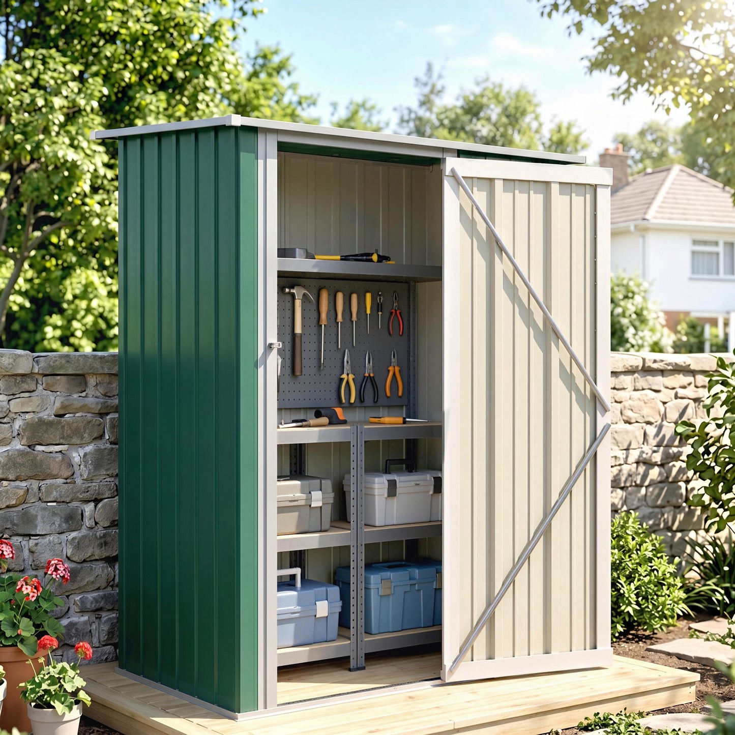 5ft x 3ft Garden Storage Shed, Galvanised Outdoor Metal Shed Waterproof with Sloped Roof, Lockable Door for Patio Tools