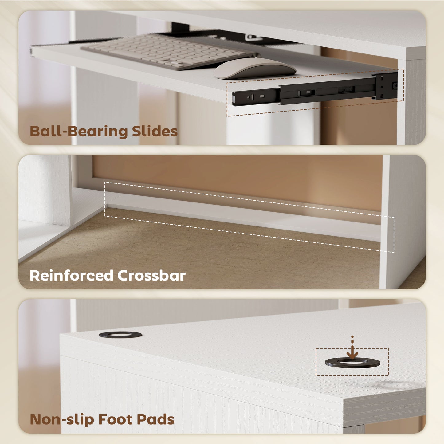 L-Shaped Corner Desk, Computer Desk with Keyboard Tray and Open Shelves, White Wood Effect