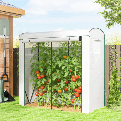 Mini Greenhouse, Garden Tomato Growhouse with Roll-Up Door and 2 Mesh Windows, PE Cover, 200 x 75 x 188 cm, White