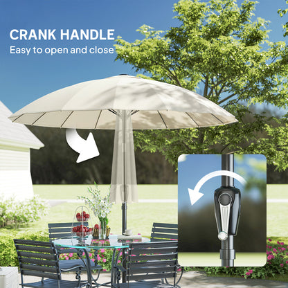 2 m Shanghai Garden Parasol Umbrella with 16 Fibreglass Ribs, Outdoor Parasol Sun Shade with Crank & Tilt, Cream White