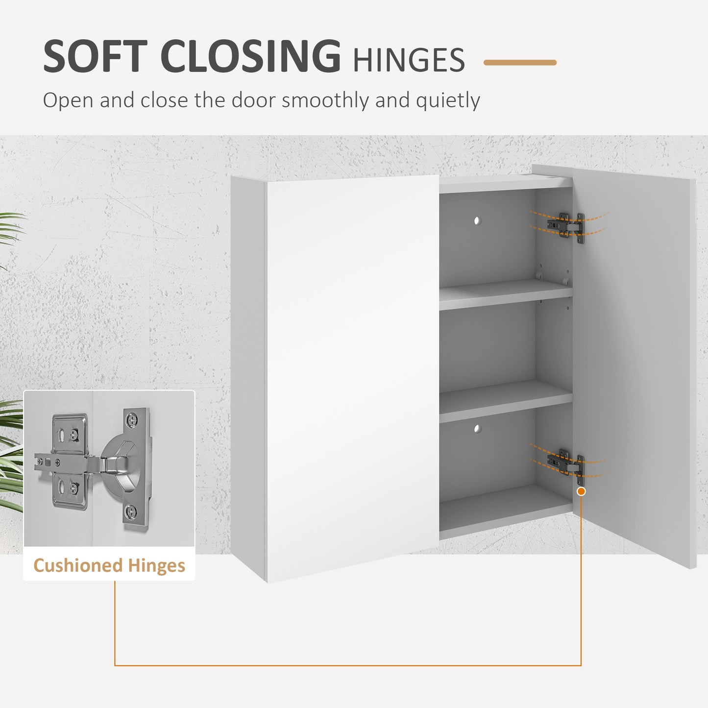 Bathroom Mirror Cabinet, Wall Mounted Bathroom Storage Cupboard with Adjustable Shelf, 60W x 15D x 60Hcm, High Gloss White