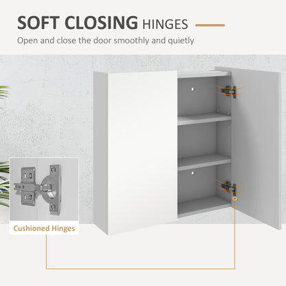 Bathroom Mirror Cabinet, Wall Mounted Bathroom Storage Cupboard with Adjustable Shelf, 60W x 15D x 60Hcm, High Gloss White