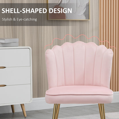 Velvet-Feel Shell Accent Chair with Metal Legs and Comfort Padding - Pink