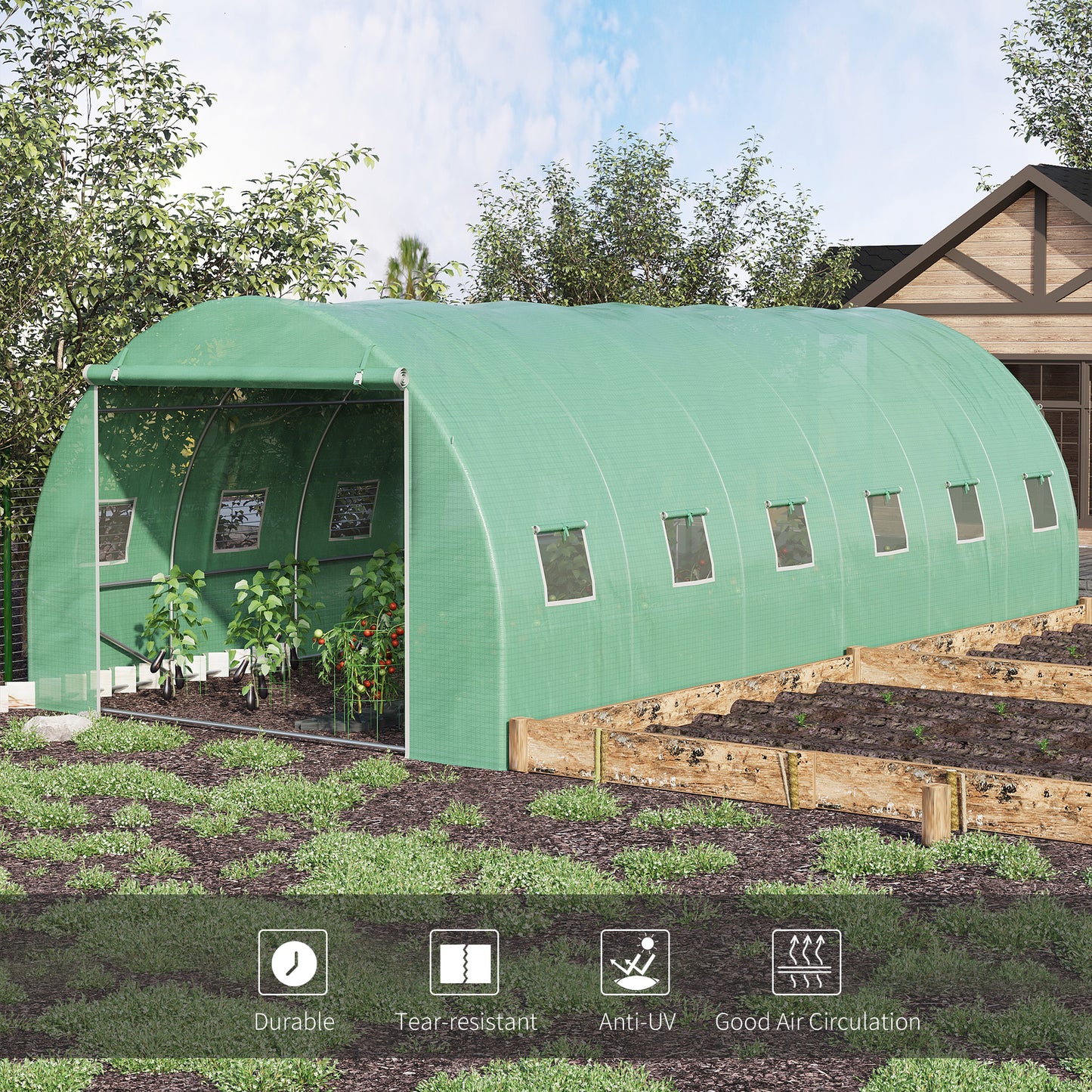 6 x 3 x 2 m Polytunnel Greenhouse with Roll-up Door and 12 Mesh Windows