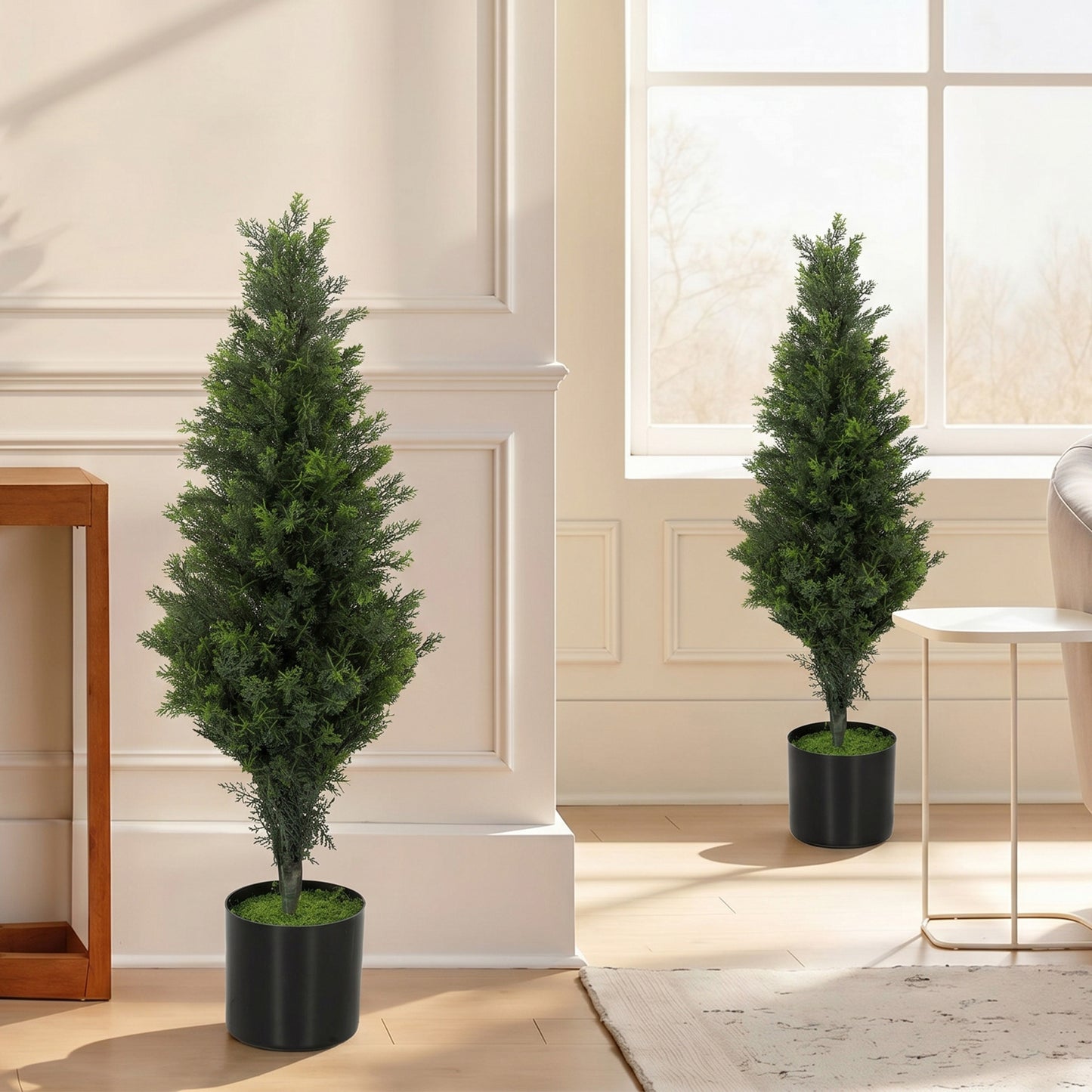 Set of 2 Decorative Artificial Plants Cypress in Weighted Pot, Fake Plant with 564 Leaves, 90cm