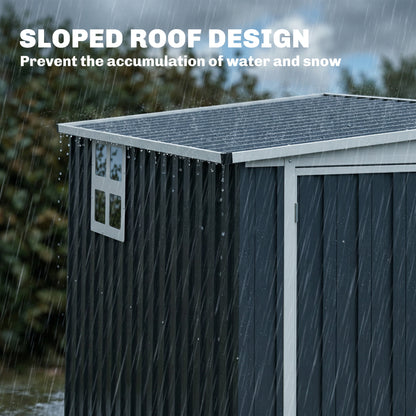 4 x 6ft Lean to Garden Metal Shed, Outdoor Storage Shed with Window, 2 Vents and Lockable Door for Patio, Dark Grey