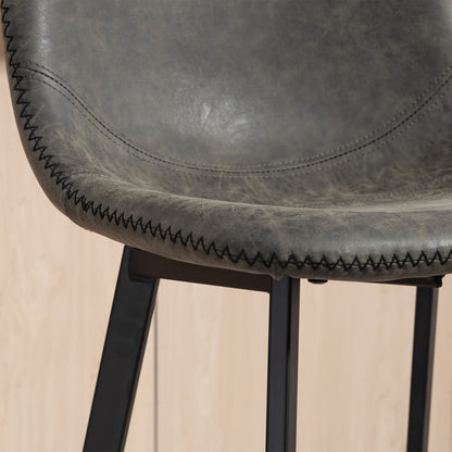 Bar Stools Set of 2, PU Leather Dining Stools with Backrest, Footrest, for Kitchen, Counter, Breakfast Bar, Grey
