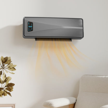 2000W Ceramic Electric Heater with Fan, Adjustable Thermostat, Wall Mounted - Grey