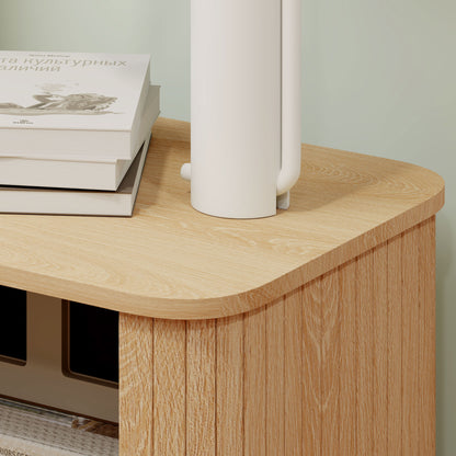Nightstand with Sliding Doors and Metal Legs Oak Tone