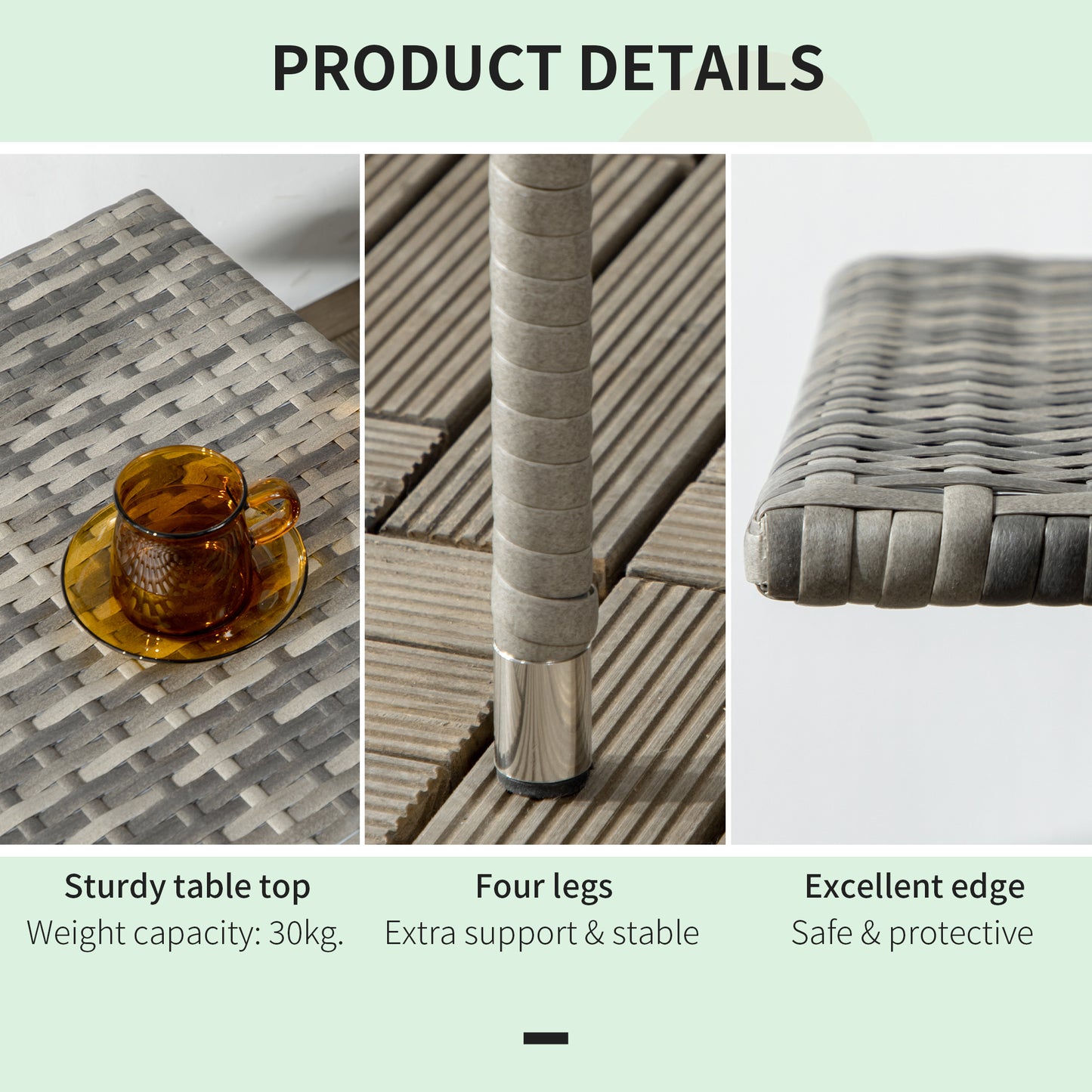 Rattan Side Table, Outdoor Coffee Table with Plastic Board Under the Full Woven Table Top for Patio, Garden, Balcony