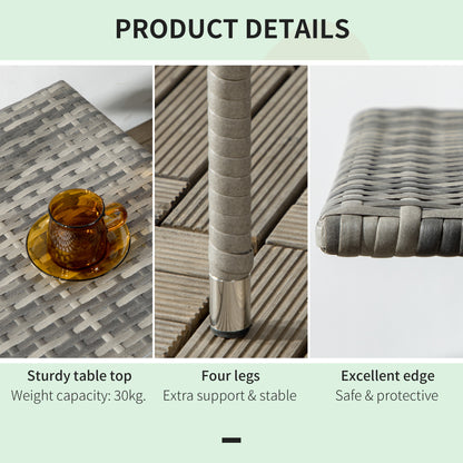 Rattan Side Table, Outdoor Coffee Table with Plastic Board Under the Full Woven Table Top for Patio, Garden, Balcony