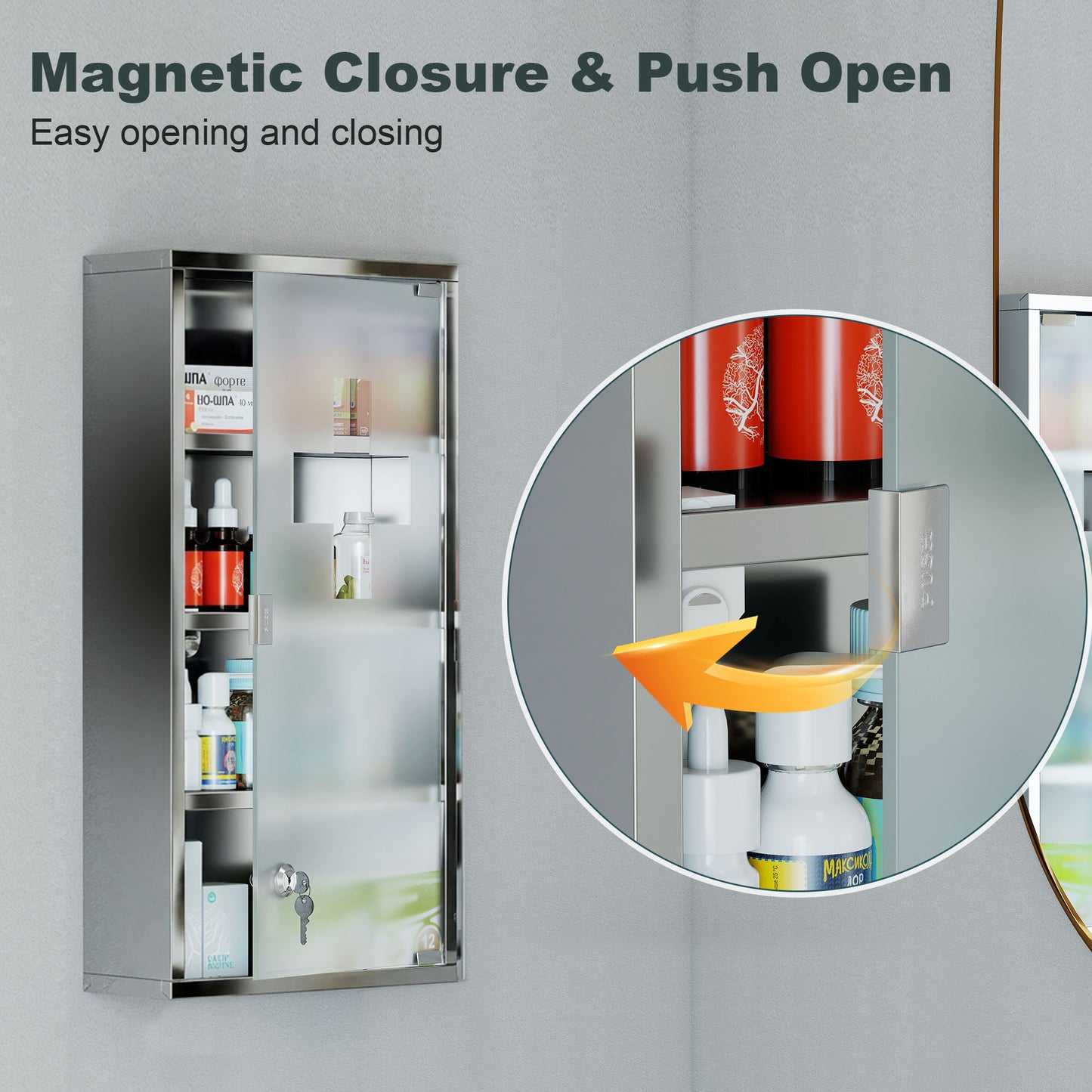 4 Tier Stainless Steel Wall Mounted Medicine Cabinet Glass Lockable Door Storage Shelves Houseware Bathroom Furniture 60Hx30W