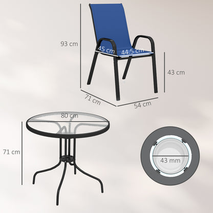 Five-Piece Steel Patio Set, with Glass-Top Table - Dark Blue