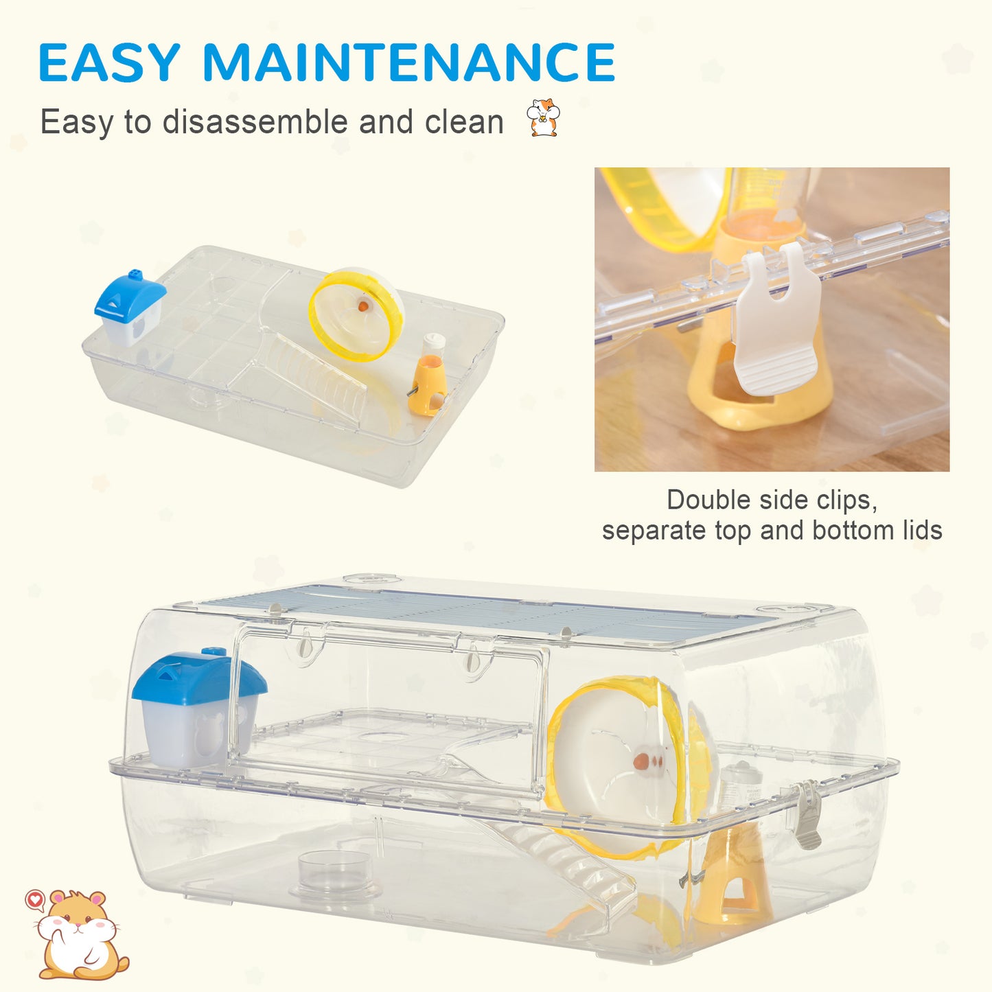 Hamster Cage, 2 Tier Gerbil Cage with Running Wheel, Water Bottle, Dish