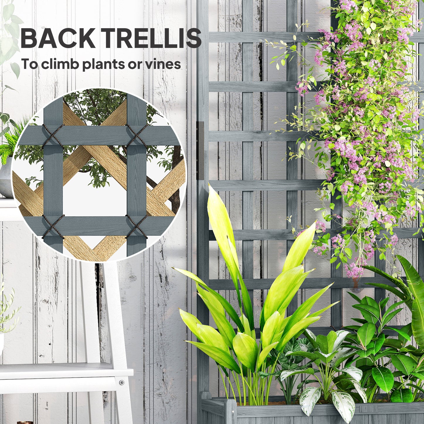 Wooden Trellis Planter, Raised Garden Bed with Wheels, to Climb and Grow Vegetables, Herbs and Flowers, Grey