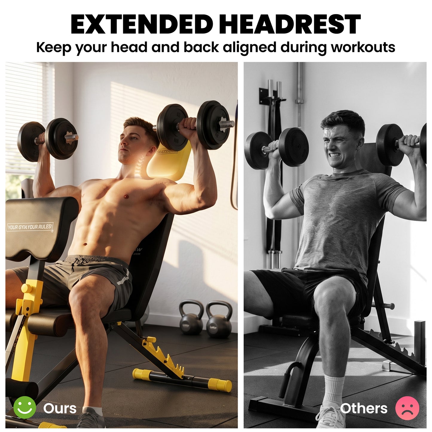 Adjustable Weight Bench for Home Gym, 300kg Incline Decline Flat Foldable Bench Press with 7 Backrest Positions, Yellow