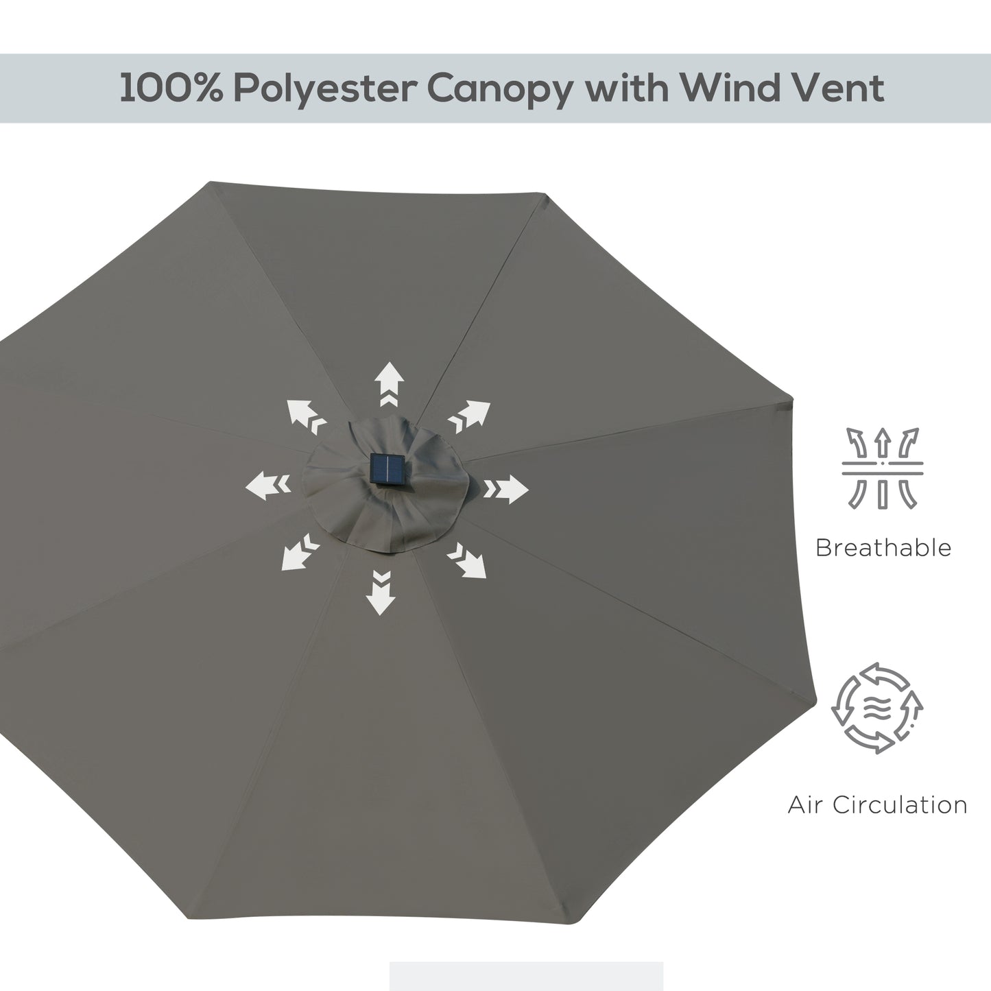 2.7m Patio Garden Umbrella Outdoor Parasol with Tilt Crank and 24 LEDs Lights (Grey)