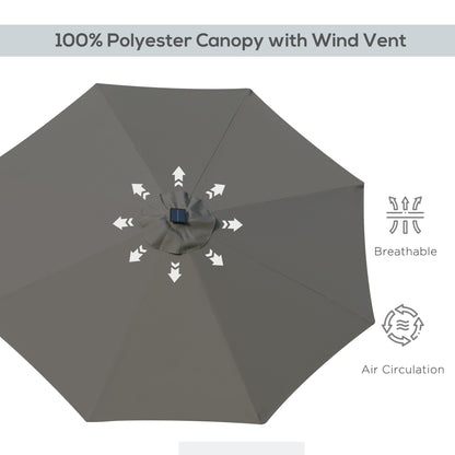 2.7m Patio Garden Umbrella Outdoor Parasol with Tilt Crank and 24 LEDs Lights (Grey)
