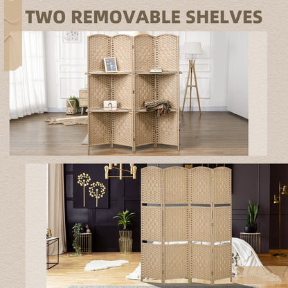 Freestanding Privacy Screen, 4 Panel Folding Room Divider for Living Room, Bedroom and Office, 160 x 170cm, Natural