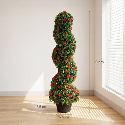 Decorative Artificial Plants Set of 2, UV Resistant Fake Plants in Pot for Indoor Outdoor Decor, 90cm, Red