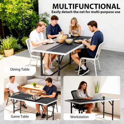 5ft Mid-Size Table Tennis Table, Ping Pong Table with Net, 2 Table Tennis Paddles and 3 Balls for Indoor Game, Black
