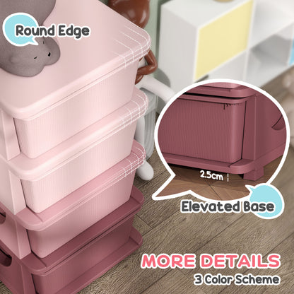 Four-Tier Kids Storage Boxes, with Four Drawers, Pink