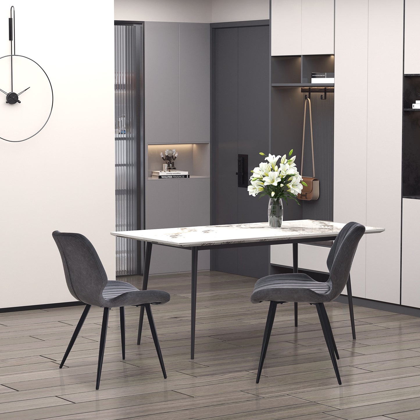 Dining Chairs Set of 2, PU Leather Upholstered Kitchen Chairs with Backs
