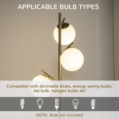 3-Light Tree Floor Lamps for Living Room, Modern Standing Lamp for Bedroom with Globe Lampshade, Steel Base
