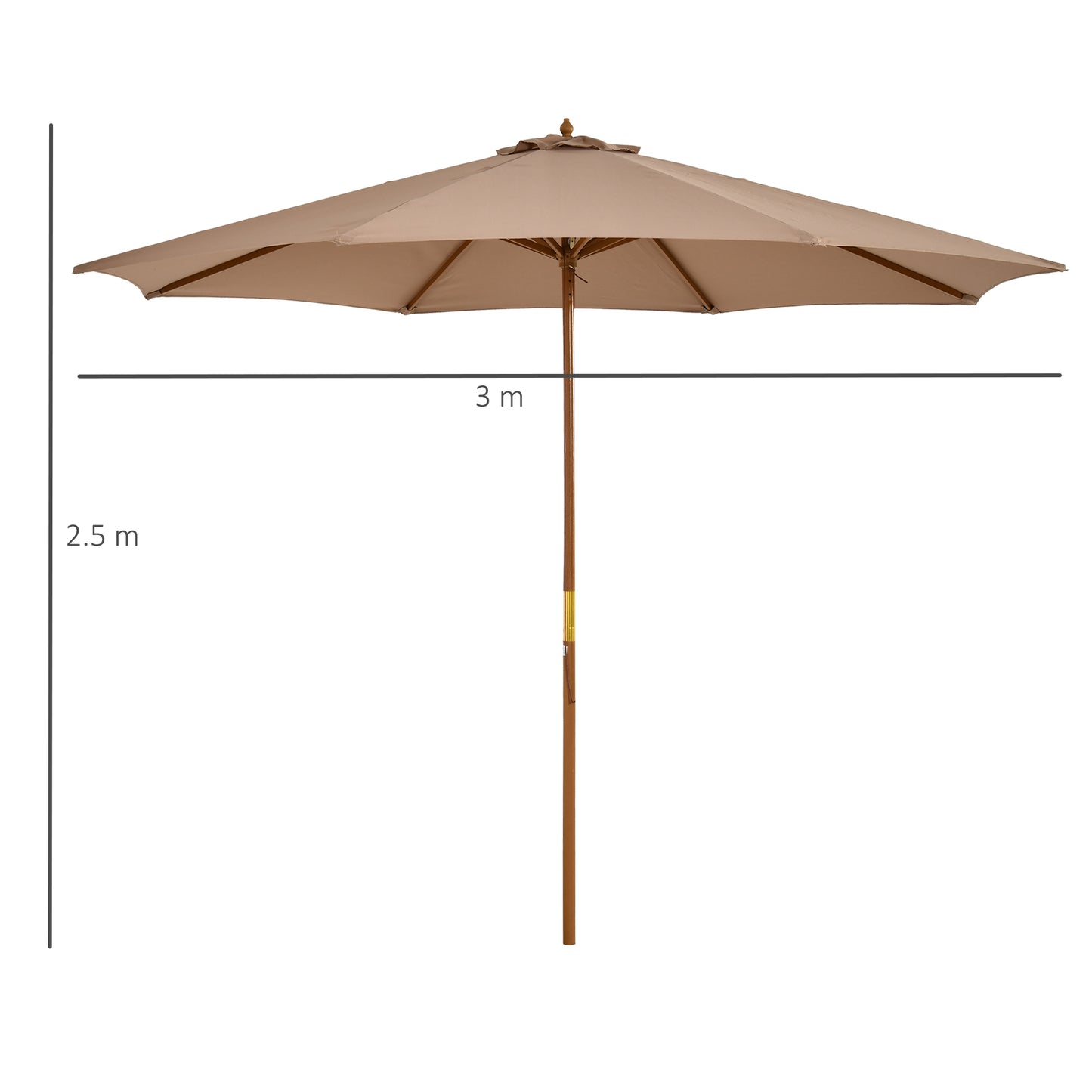 3(m) Garden Umbrella Wooden Parasol 8 Ribs Bamboo Sun Shade Patio Outdoor Umbrella Canopy Khaki