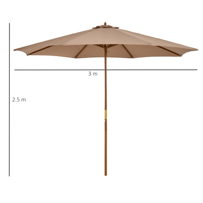 3(m) Garden Umbrella Wooden Parasol 8 Ribs Bamboo Sun Shade Patio Outdoor Umbrella Canopy Khaki