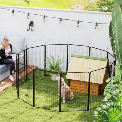 12-Panel Solid Dog Playpen with Doors, for Large Dogs, 100cm Tall, Black