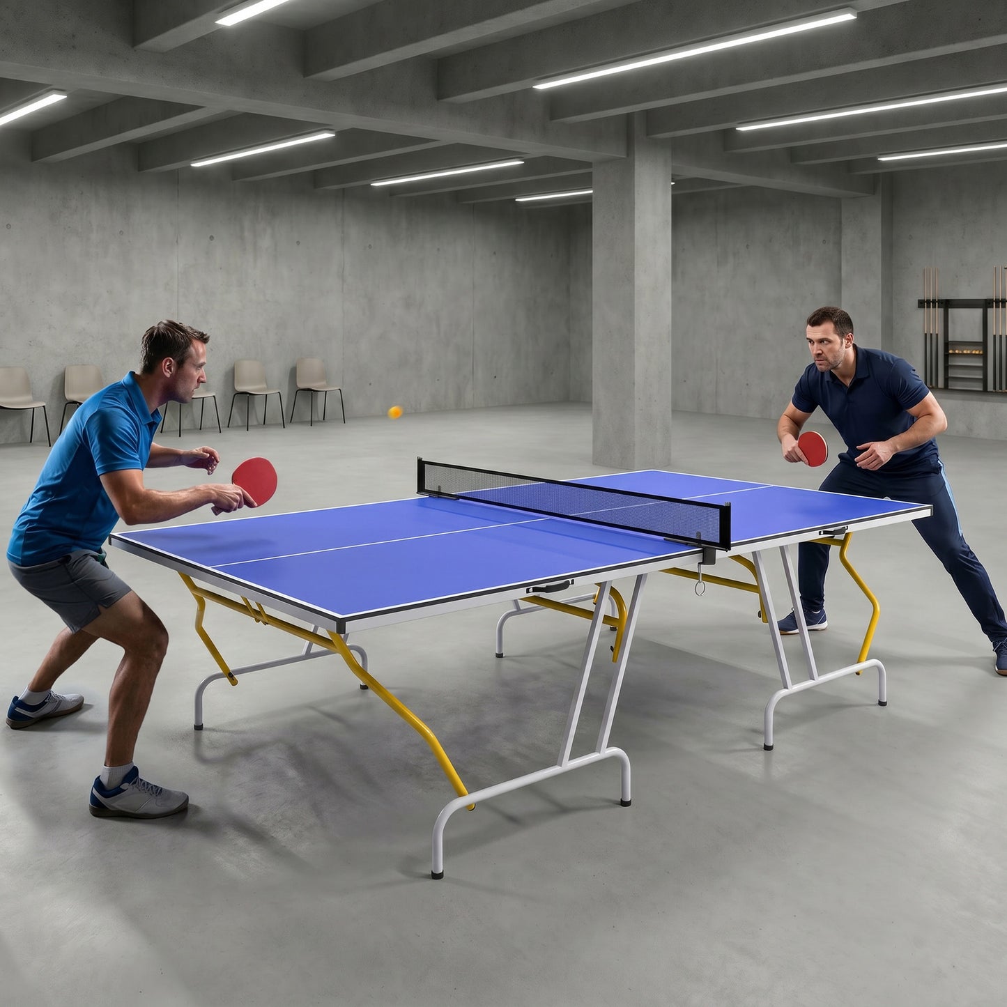 9FT Foldable Table Tennis Table, with Cover, Net, Paddles, Balls - Blue