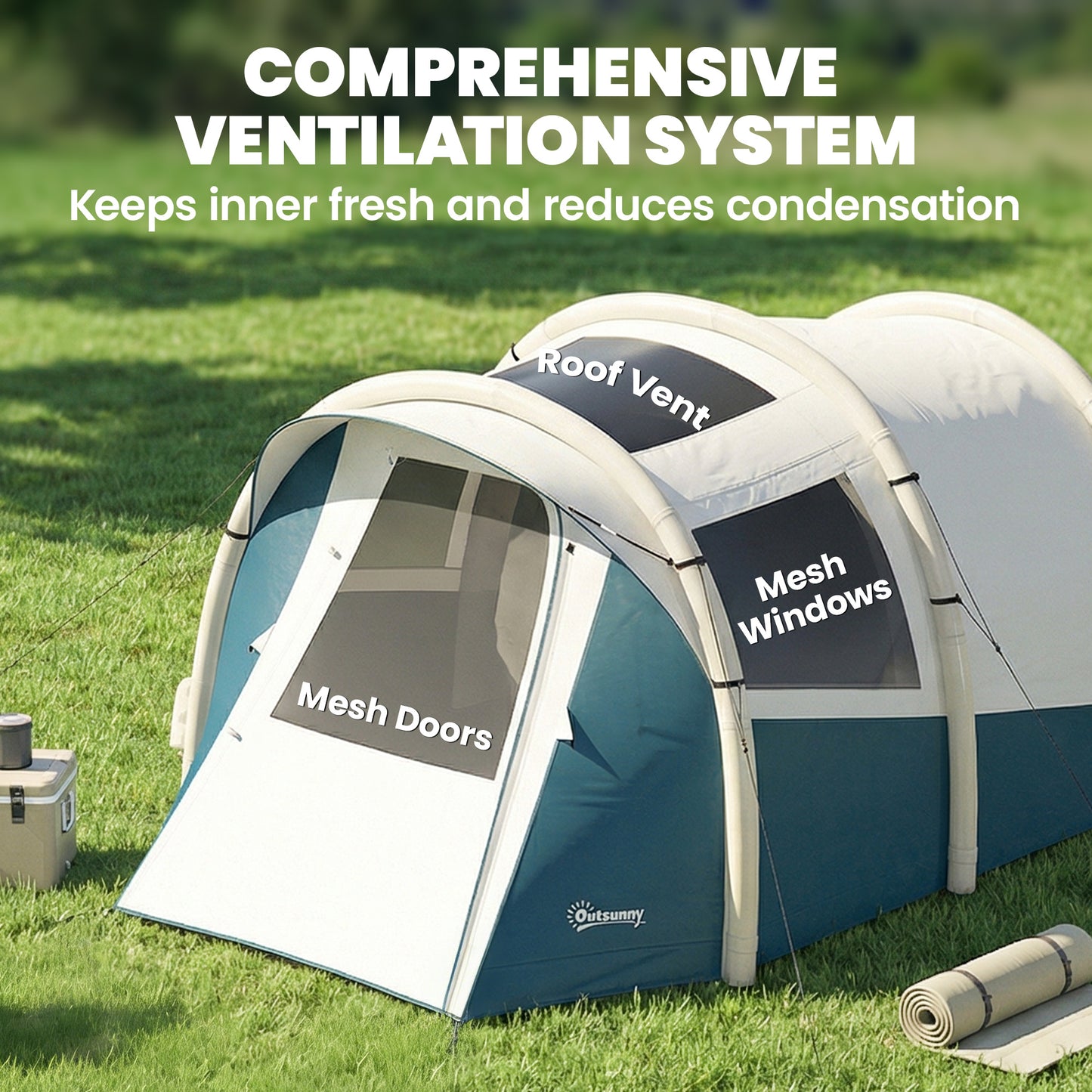 Inflatable Camping Tent w/ Air Pump, Easy Setup 2-3 Person Blow Up Tent, Green