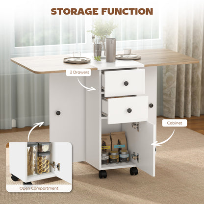 Multi-Storage Six-Person Drop Leaf Dining Table - Oak and White