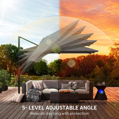 3 x 3 m Cantilever Parasol, Square Patio Umbrella with Crank Handle, Cross Base, Tilt, 360° Rotation, Dark Grey
