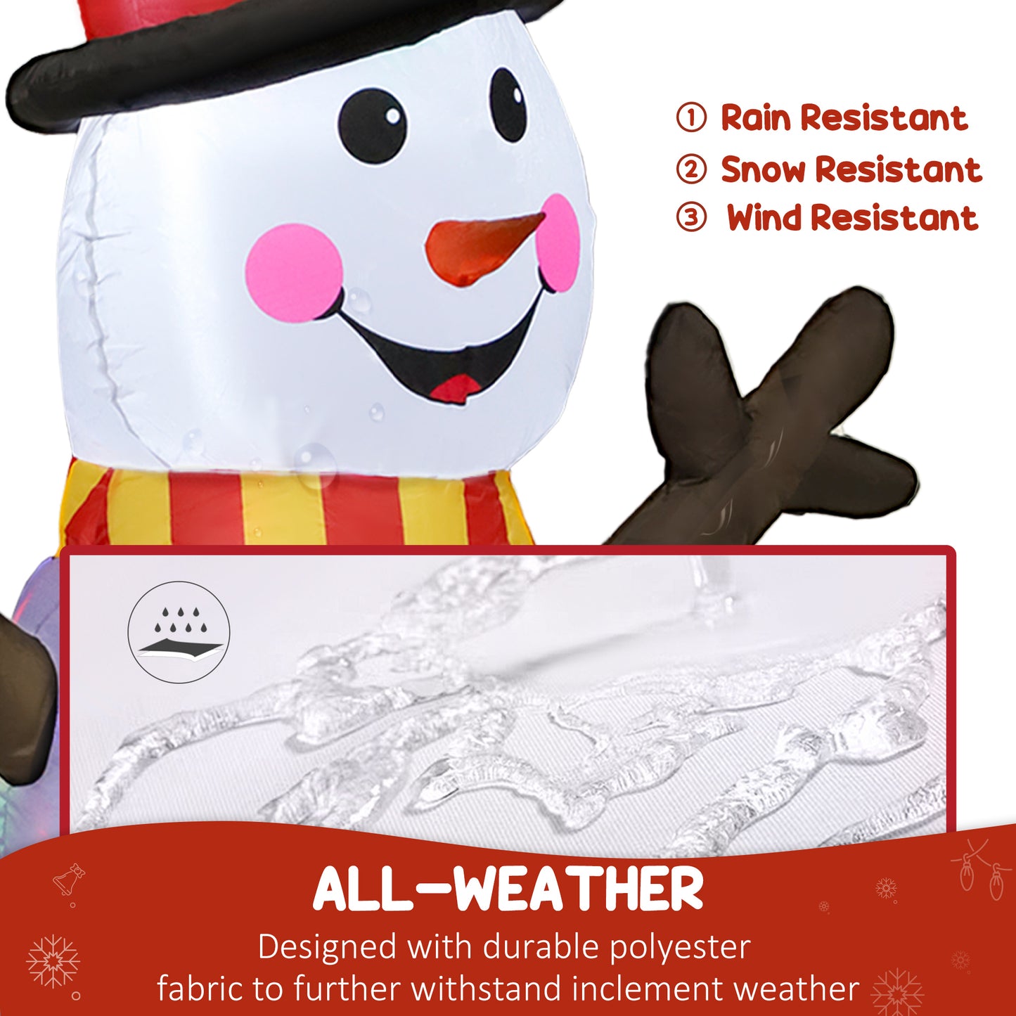6FT Christmas Inflatables Snowman & Penguins with Built-in LED Lights and Flashing Projector Light