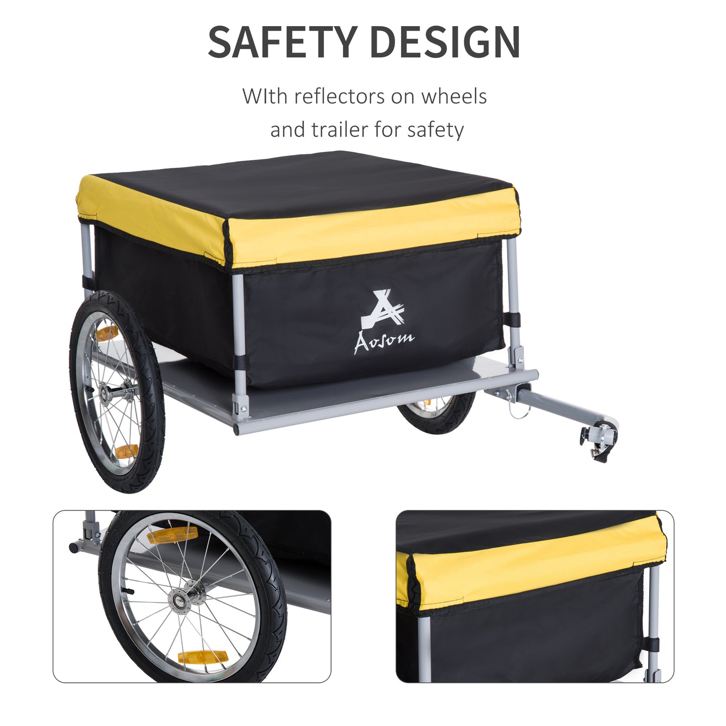 Two-Wheel Bicycle Large Cargo Wagon Trailer Oxford Fabric, Folding Storage, & Removable Cover, Yellow