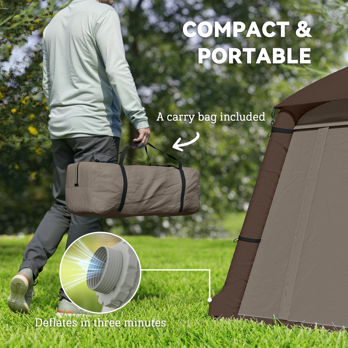 Blow Up Tent w/ Hand Pump, Inflatable Camping Tent, Easy Setup 1/2 Person Waterproof Khaki