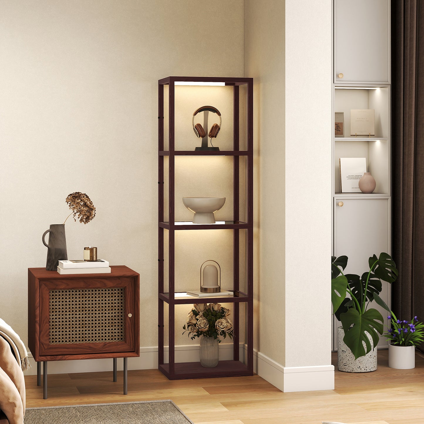 Four-Shelf Floor Lamp - Dark Brown