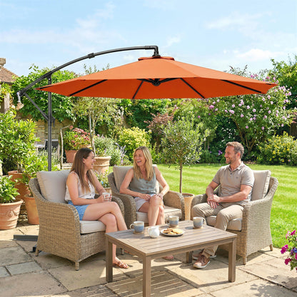 3 m Cantilever Parasol with Cross Base, Offset Outdoor Umbrella with Crank Handle, Hanging Sun Shade, Orange