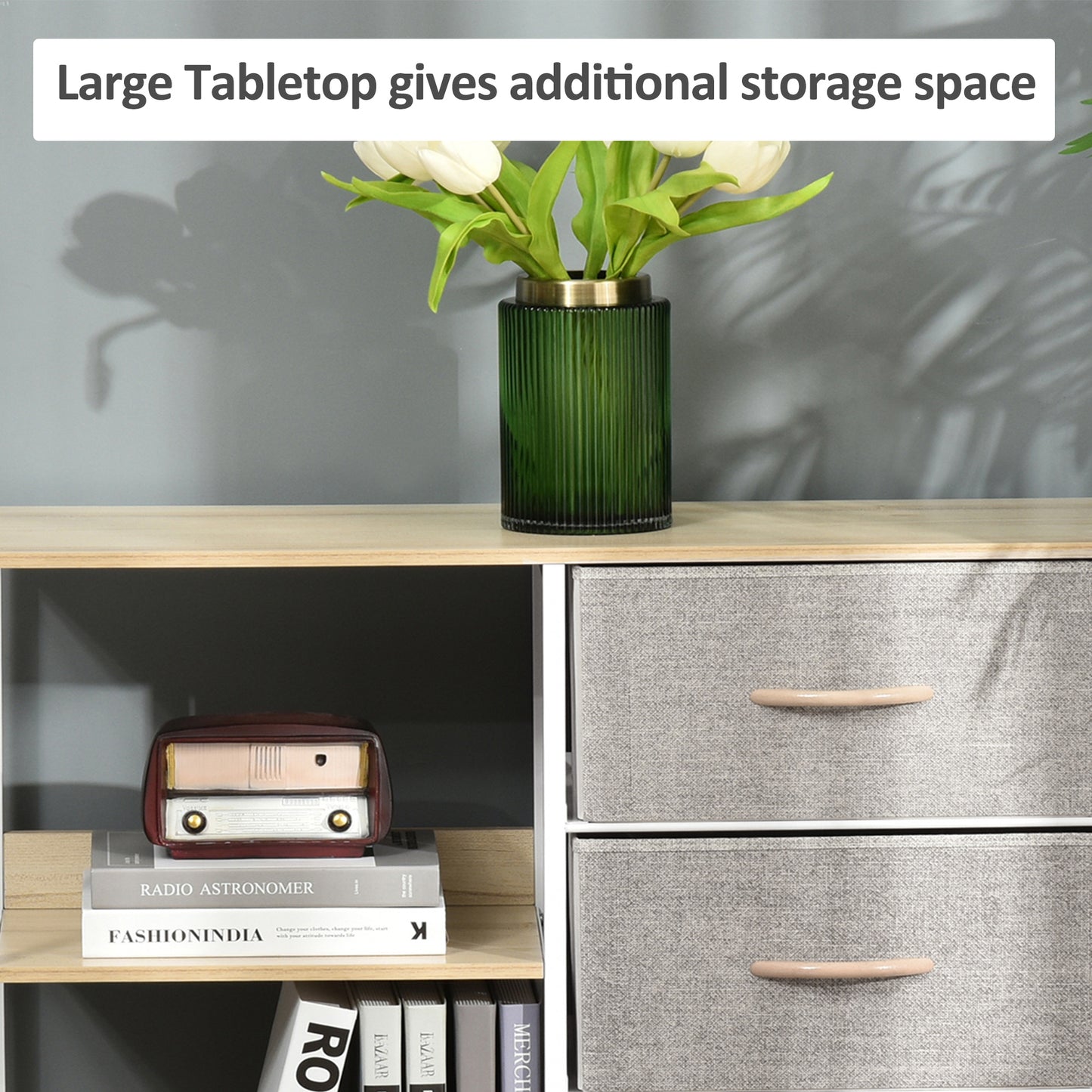 Chest of Drawers Storage Dresser Cabinet Organizer with 3 Fabric Drawers and 2 Display Shelves for Living Room, Bedroom